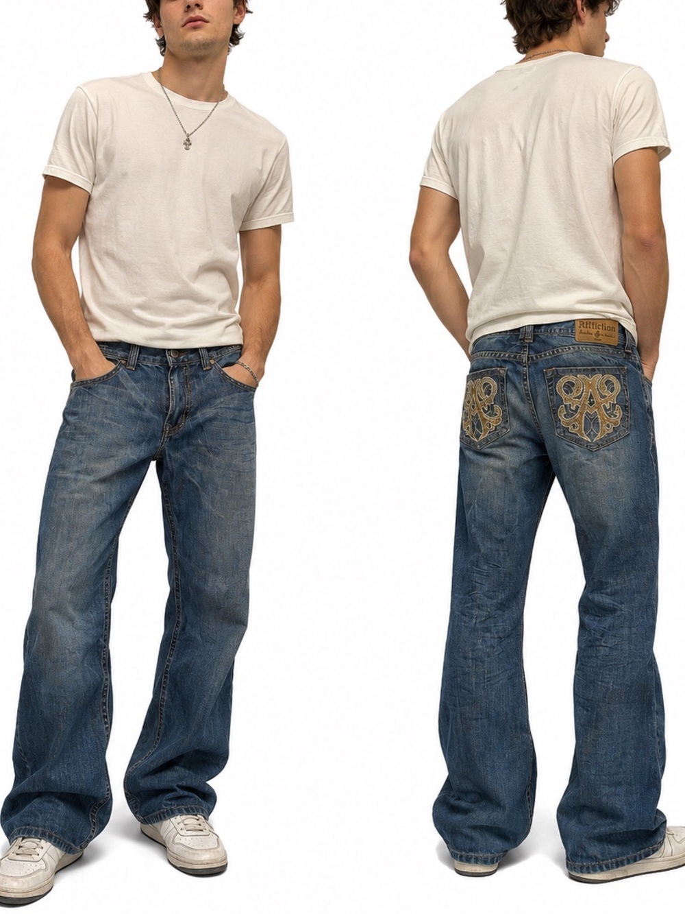 Affliction Vintage Y2K Blue Jeans with Embroidered designs Size 34👖✨
